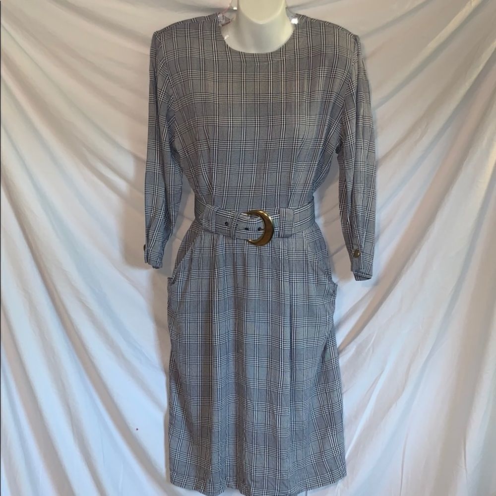 Vtg 80s/90s Cimmaron Dress blue/white plaid 👗